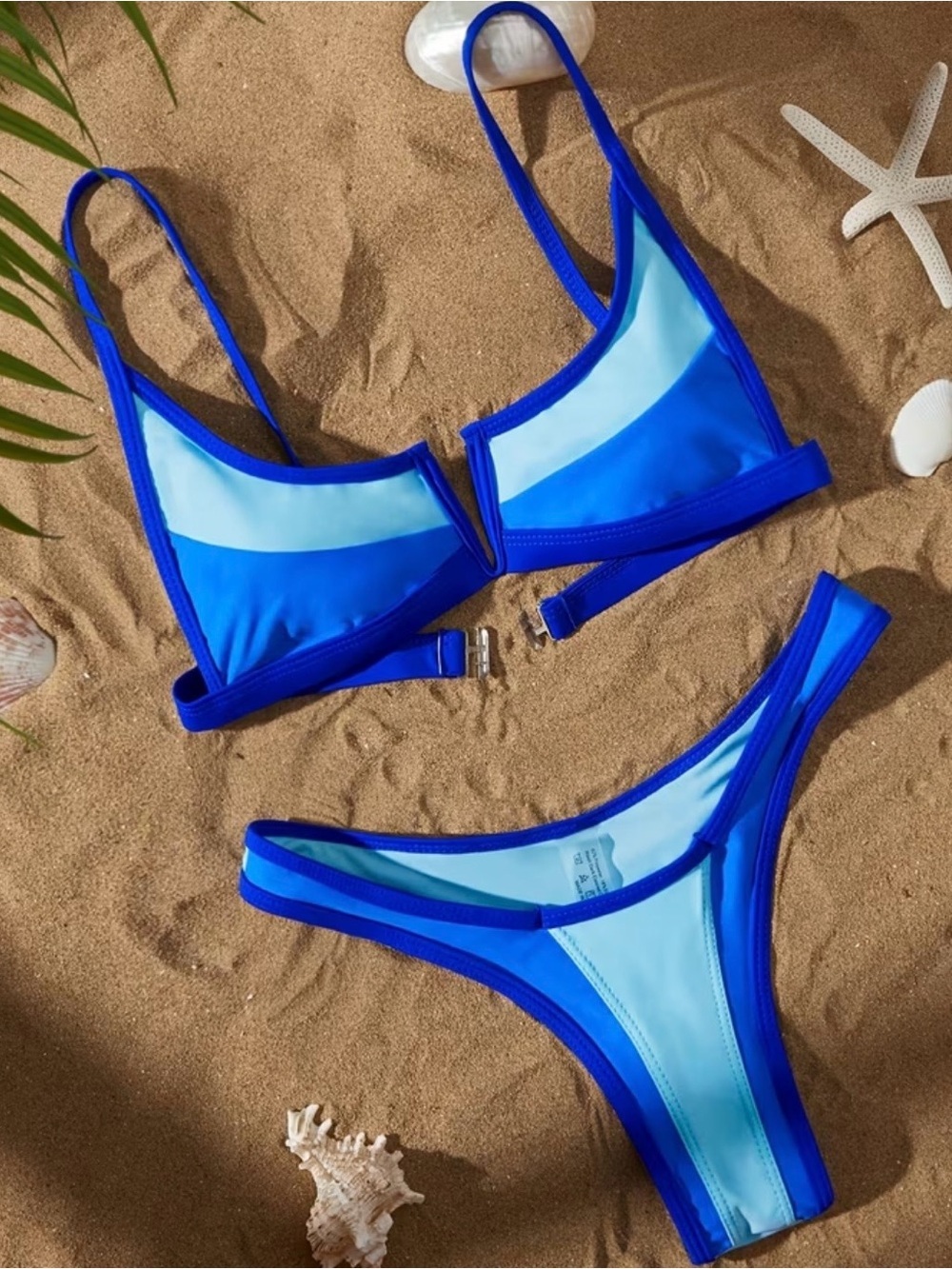 Blue Two Tone V Wire Bikini Set
